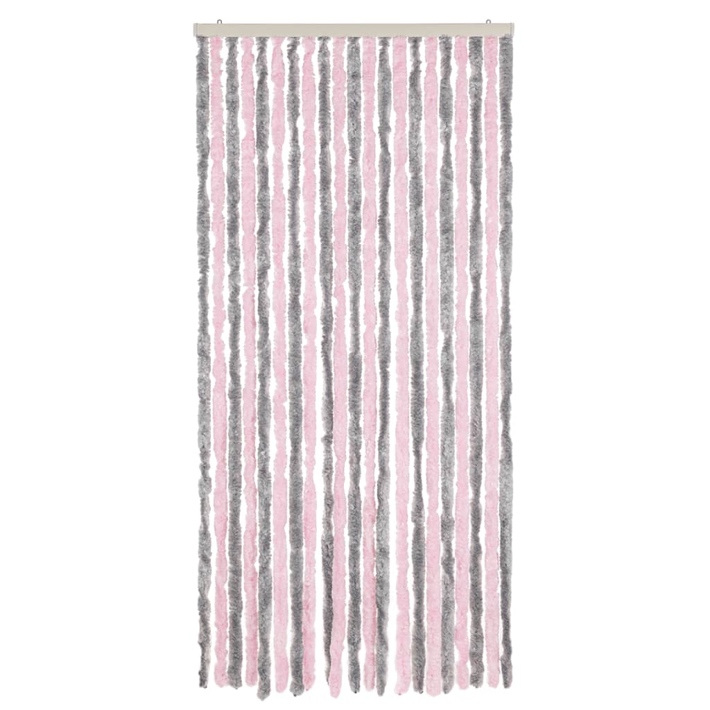 vidaXL Rideau anti-mouches gris argenté et rose 100x220 cm chenille