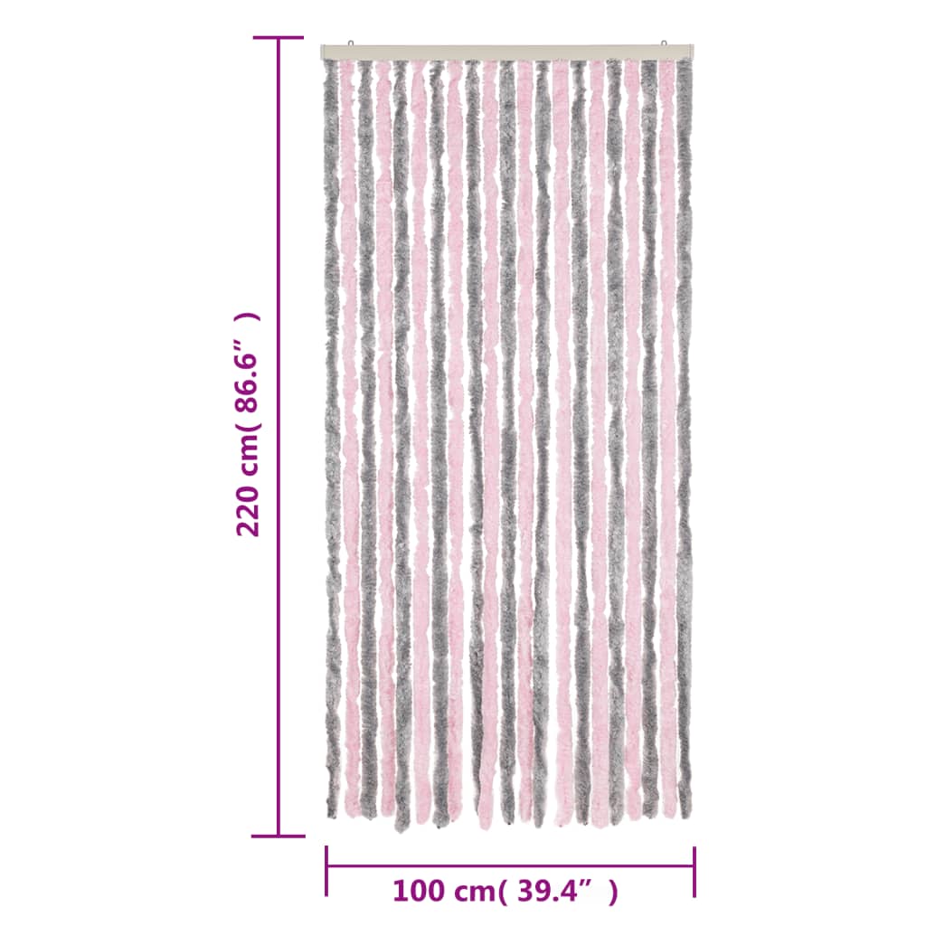vidaXL Rideau anti-mouches gris argenté et rose 100x220 cm chenille