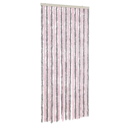 vidaXL Rideau anti-mouches gris argenté et rose 100x230 cm chenille