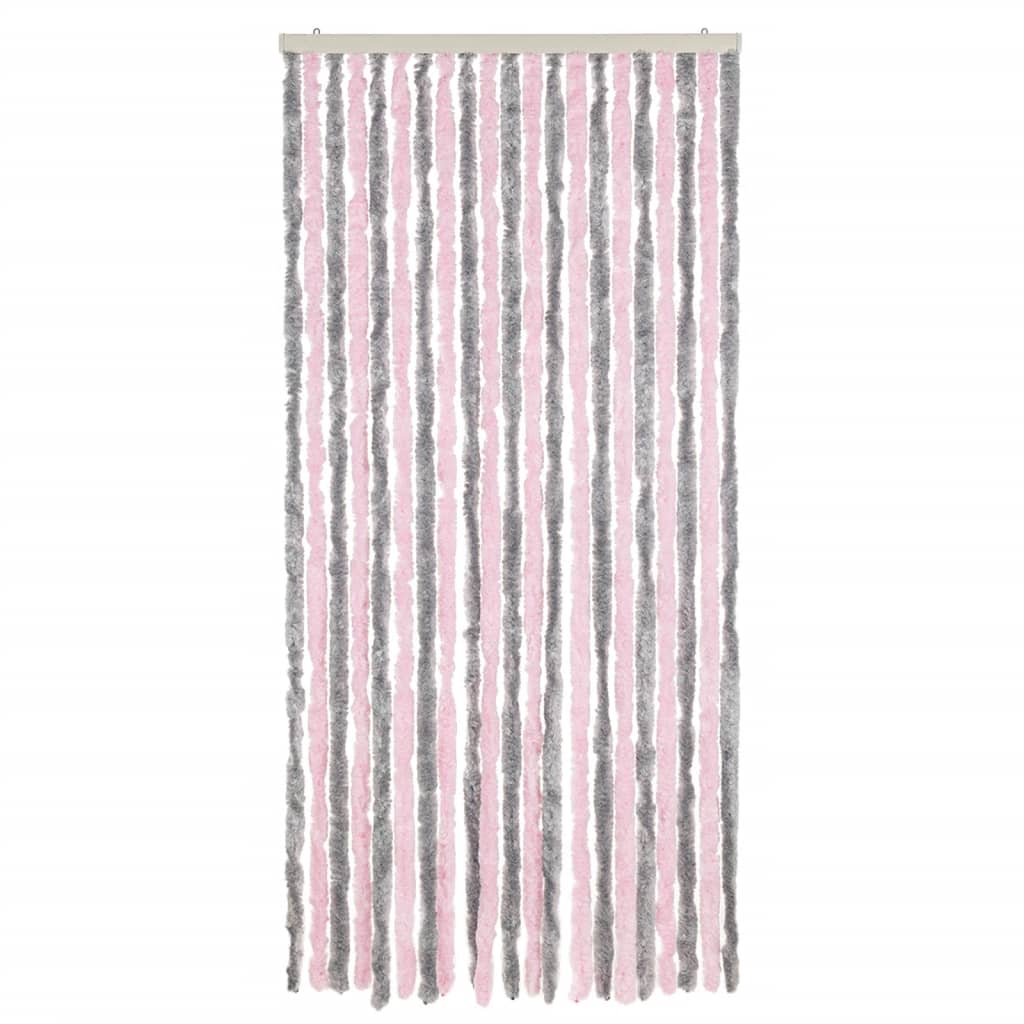 vidaXL Rideau anti-mouches gris argenté et rose 100x230 cm chenille