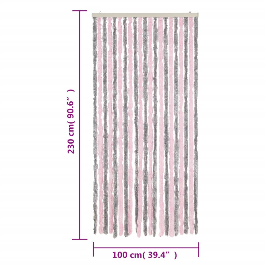 vidaXL Rideau anti-mouches gris argenté et rose 100x230 cm chenille