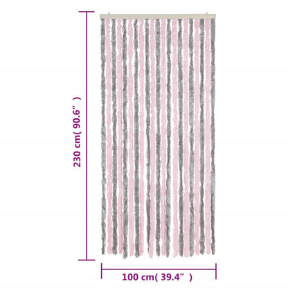 vidaXL Rideau anti-mouches gris argenté et rose 100x230 cm chenille