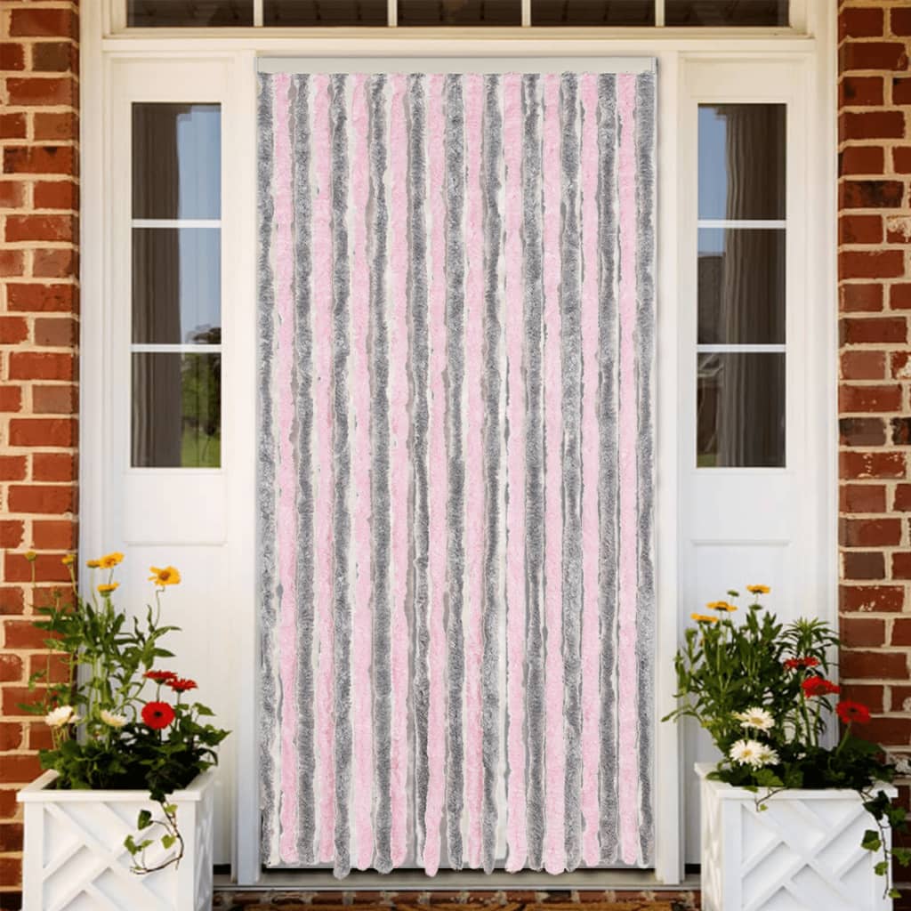 vidaXL Rideau anti-mouches gris argenté et rose 100x230 cm chenille