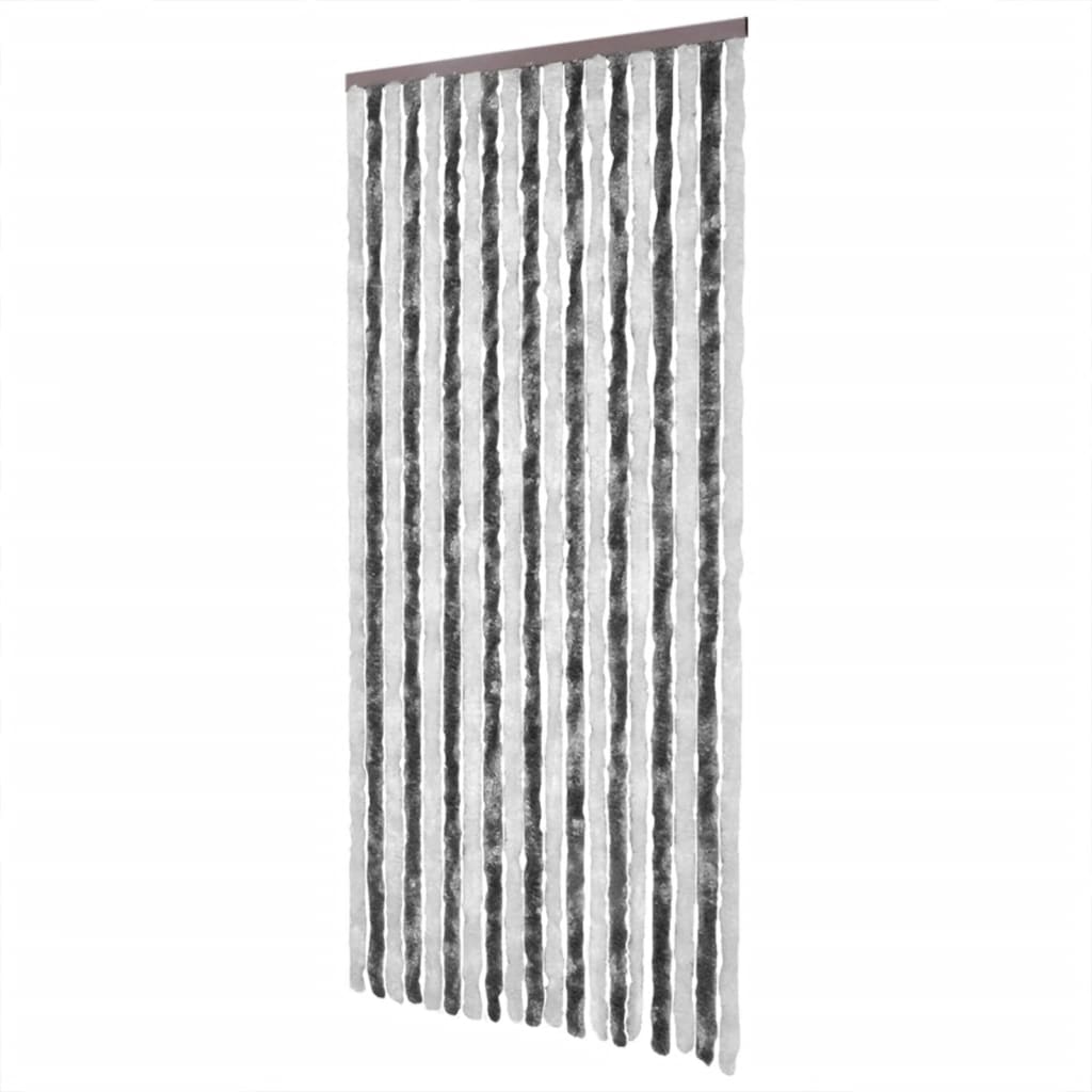 vidaXL Rideau anti-mouches gris et blanc 100x200 cm chenille
