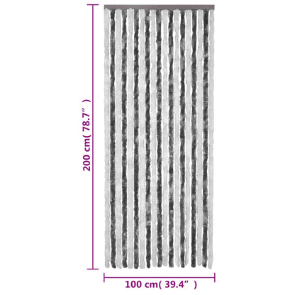 vidaXL Rideau anti-mouches gris et blanc 100x200 cm chenille