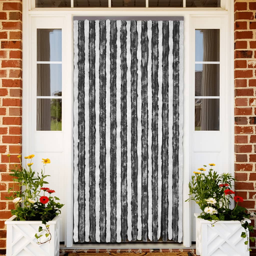 vidaXL Rideau anti-mouches gris et blanc 100x230 cm chenille