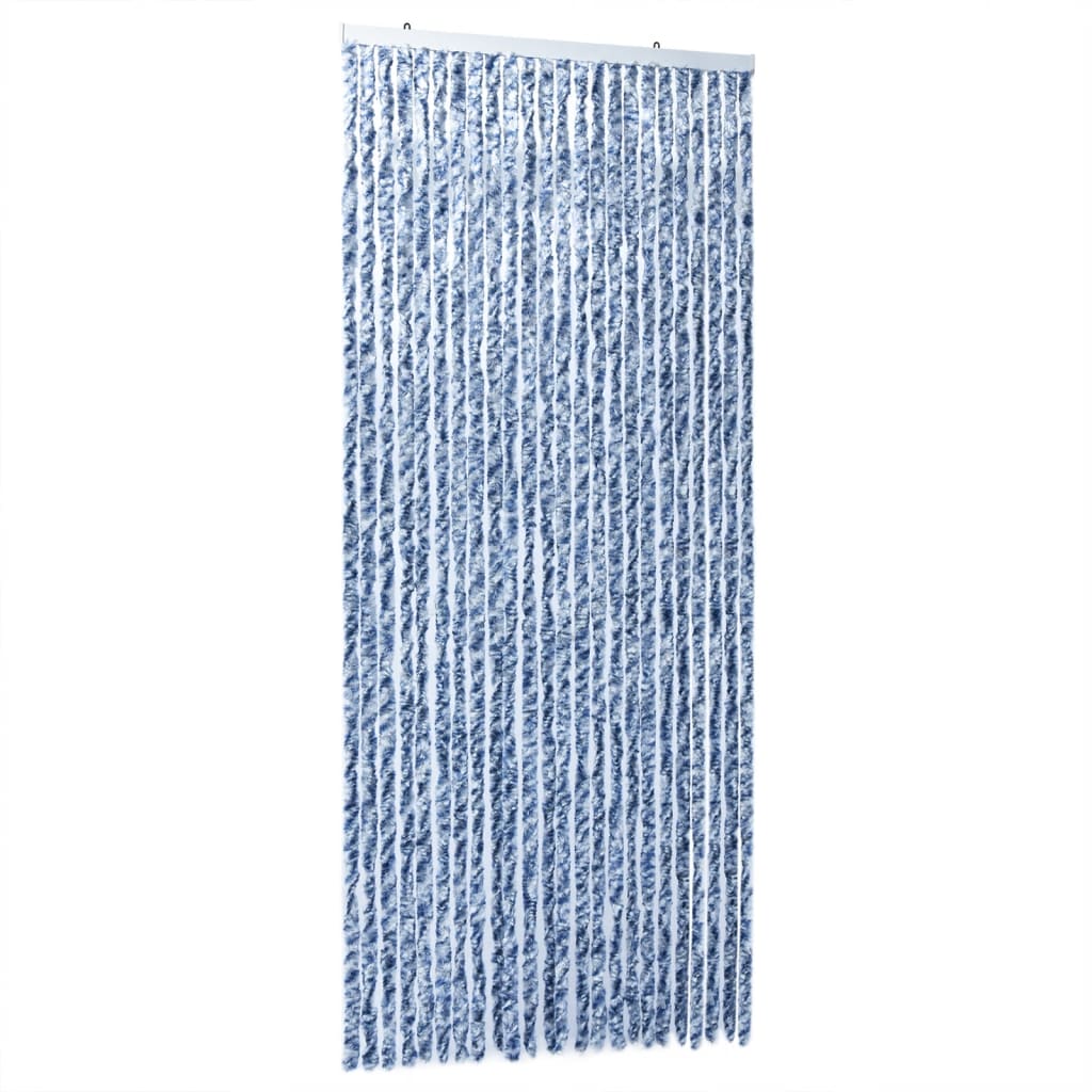 vidaXL Rideau anti-mouches bleu et blanc 100x200 cm chenille