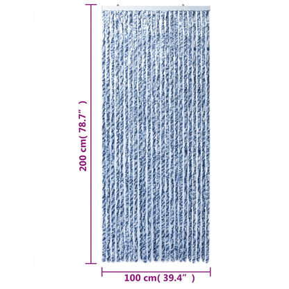 vidaXL Rideau anti-mouches bleu et blanc 100x200 cm chenille