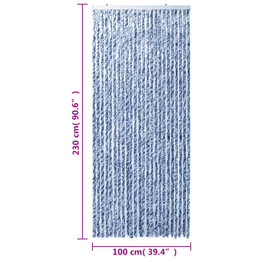 vidaXL Rideau anti-mouches bleu et blanc 100x230 cm chenille