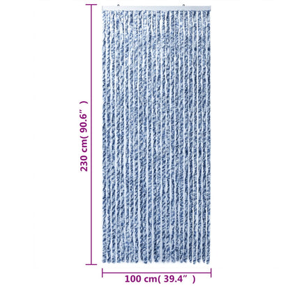 vidaXL Rideau anti-mouches bleu et blanc 100x230 cm chenille
