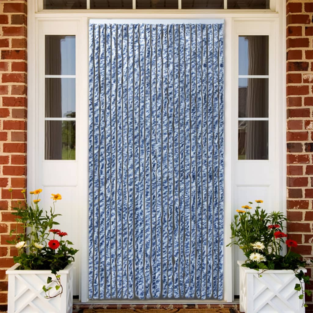 vidaXL Rideau anti-mouches bleu et blanc 100x230 cm chenille