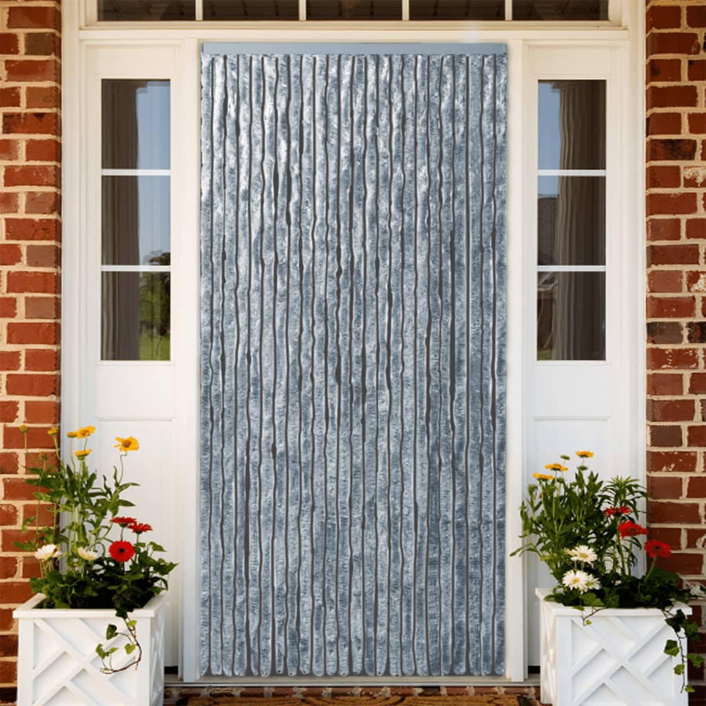 vidaXL Rideau anti-mouches blanc et gris 100x200 cm chenille