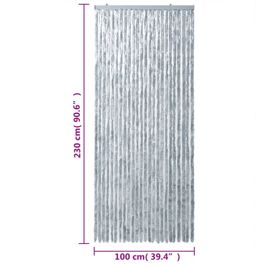 vidaXL Rideau anti-mouches blanc et gris 100x230 cm chenille