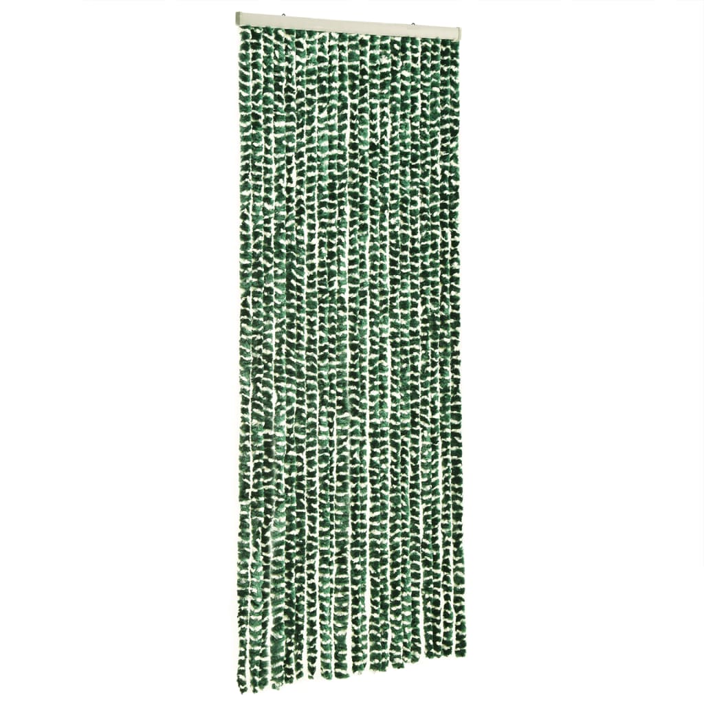 vidaXL Rideau anti-mouches vert et blanc 90x200 cm chenille