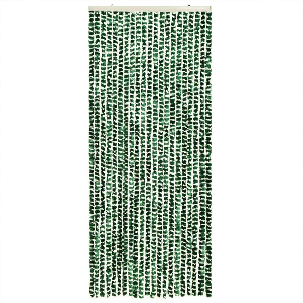 vidaXL Rideau anti-mouches vert et blanc 100x200 cm chenille