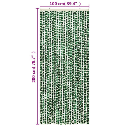 vidaXL Rideau anti-mouches vert et blanc 100x200 cm chenille