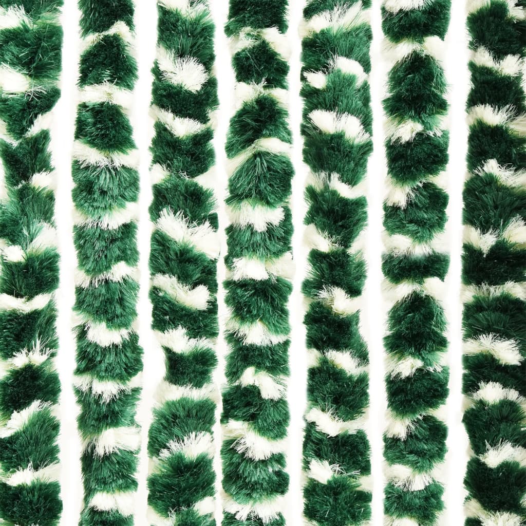 vidaXL Rideau anti-mouches vert et blanc 100x230 cm chenille