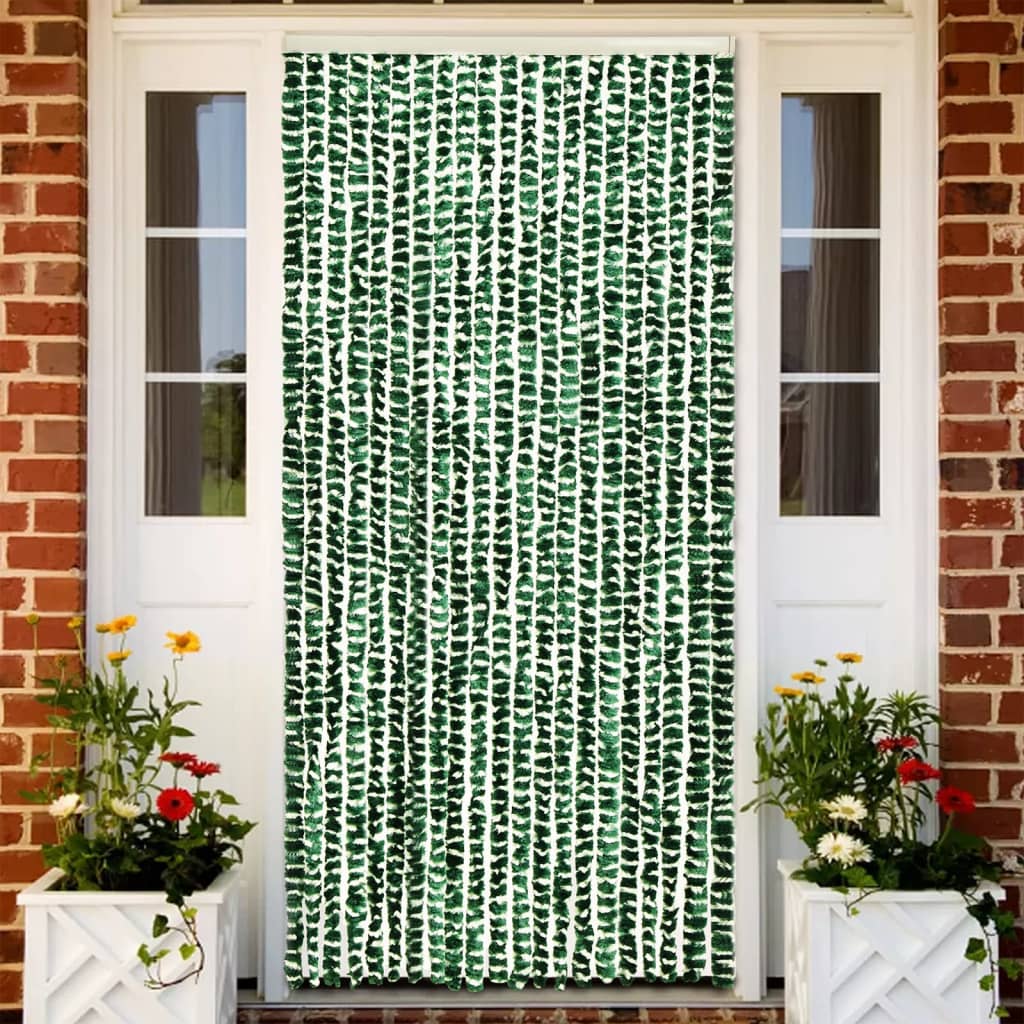 vidaXL Rideau anti-mouches vert et blanc 100x230 cm chenille