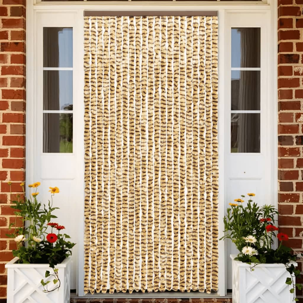vidaXL Rideau anti-mouches beige et marron 100x230 cm chenille