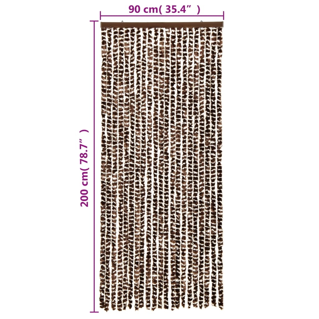 vidaXL Rideau anti-mouches marron et blanc 90x200 cm chenille
