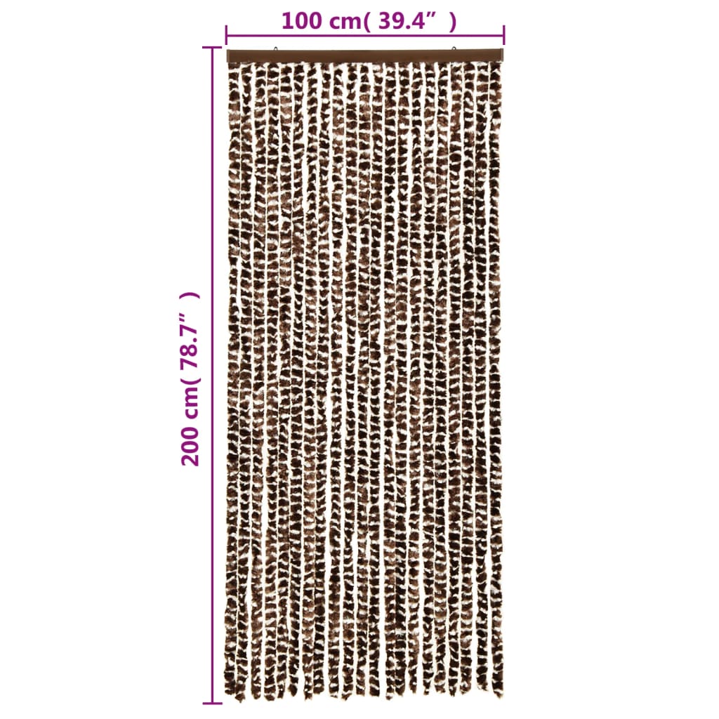 vidaXL Rideau anti-mouches marron et blanc 100x200 cm chenille