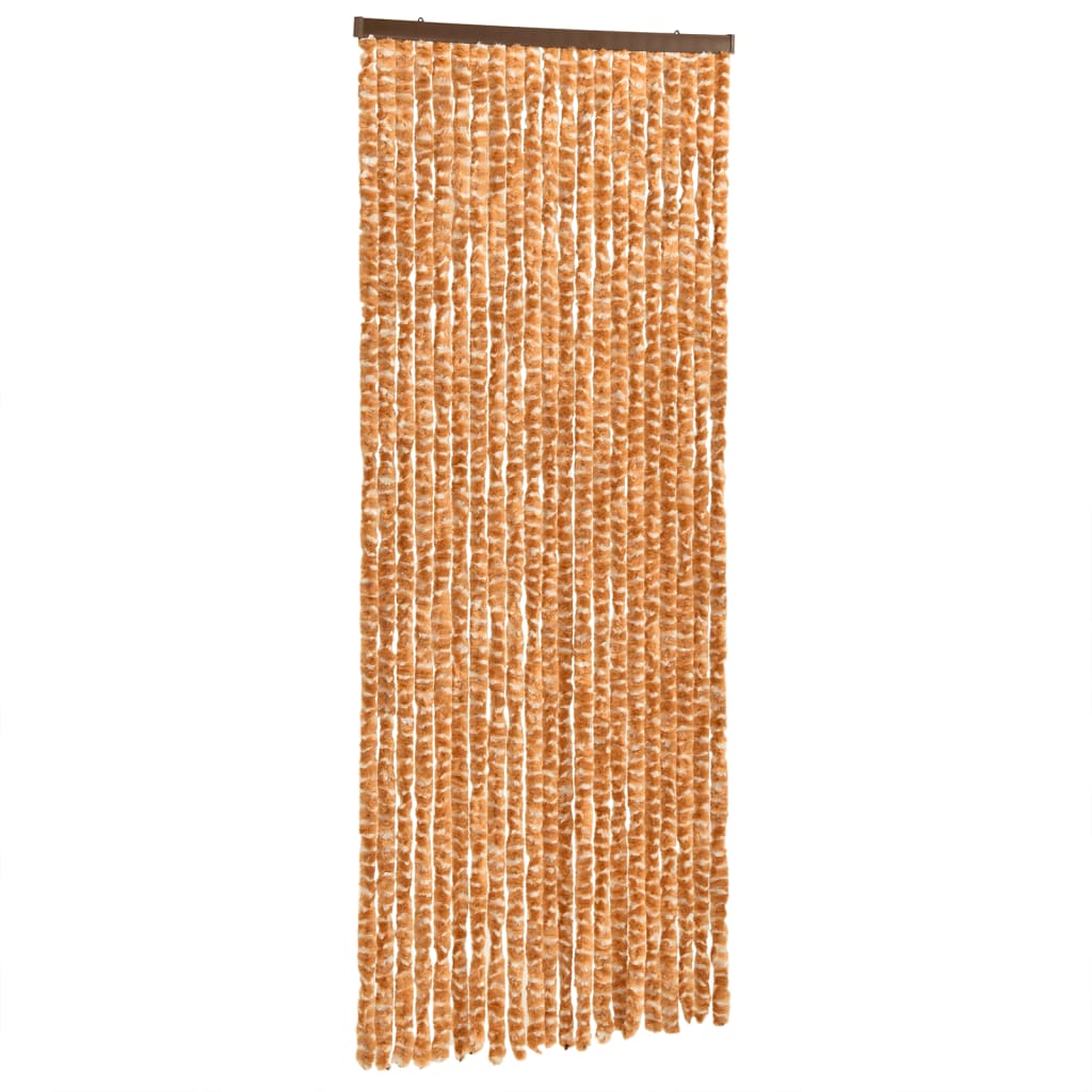 vidaXL Rideau anti-mouches ocre et blanc 56x200 cm chenille