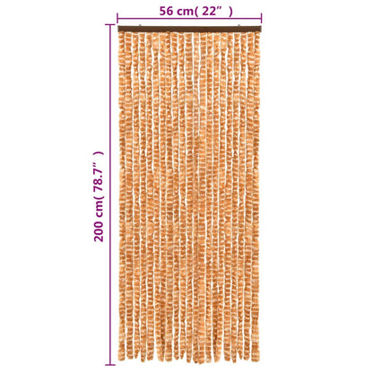 vidaXL Rideau anti-mouches ocre et blanc 56x200 cm chenille