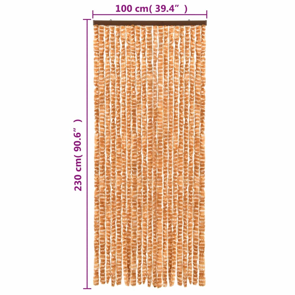 vidaXL Rideau anti-mouches ocre et blanc 100x230 cm chenille