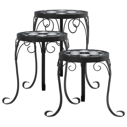 vidaXL Supports pour plantes 3 pcs noir et blanc céramique