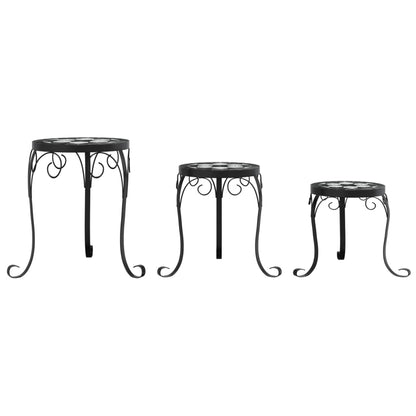 vidaXL Supports pour plantes 3 pcs noir et blanc céramique