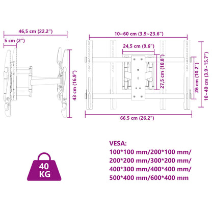vidaXL Support TV mural pour écran 37-80 pouces max VESA 600x400 mm