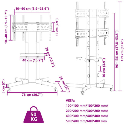 vidaXL Meuble TV sur roulettes pour écran 32-70 pouces max VESA