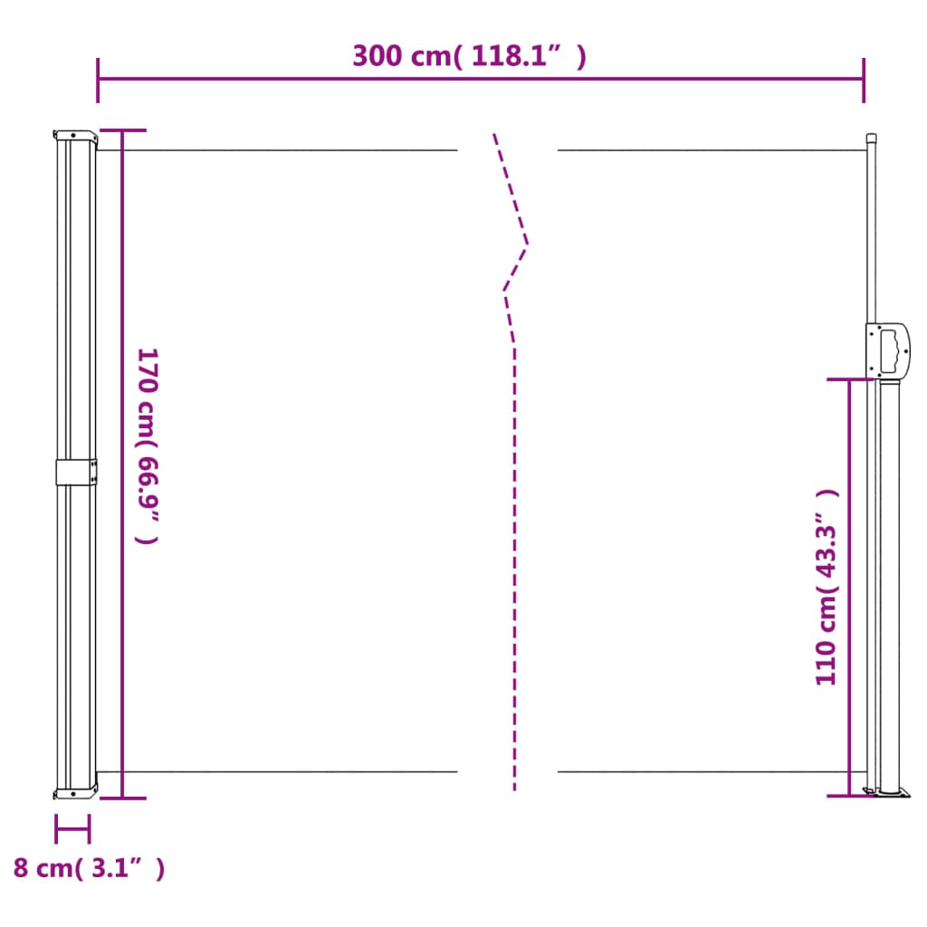 vidaXL Auvent latéral rétractable vert foncé 170x300 cm