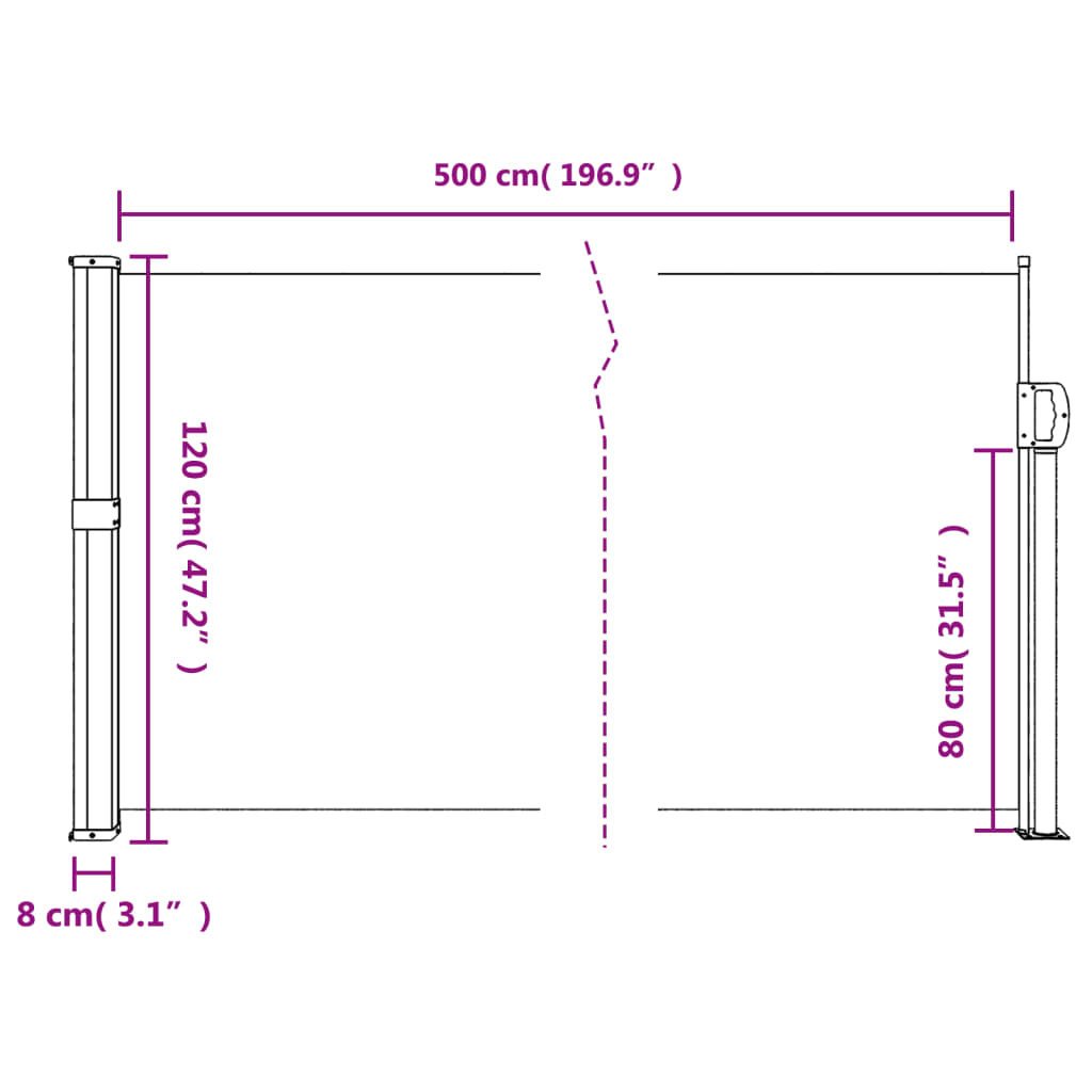 vidaXL Auvent latéral rétractable marron 120x500 cm