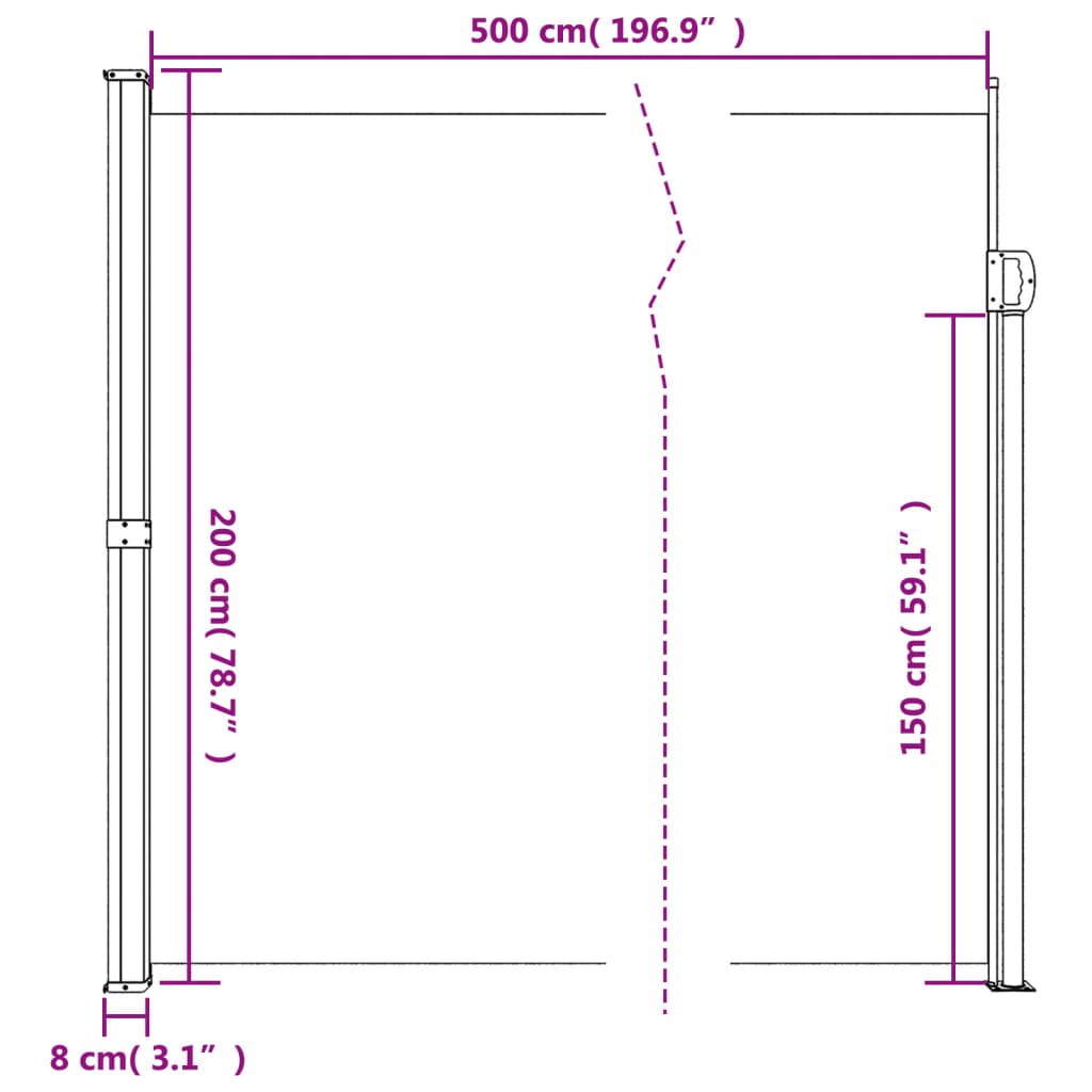 vidaXL Auvent latéral rétractable marron 200x500 cm
