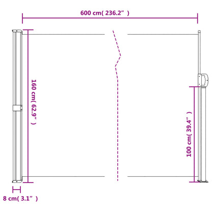 vidaXL Auvent latéral rétractable blanc 160x600 cm