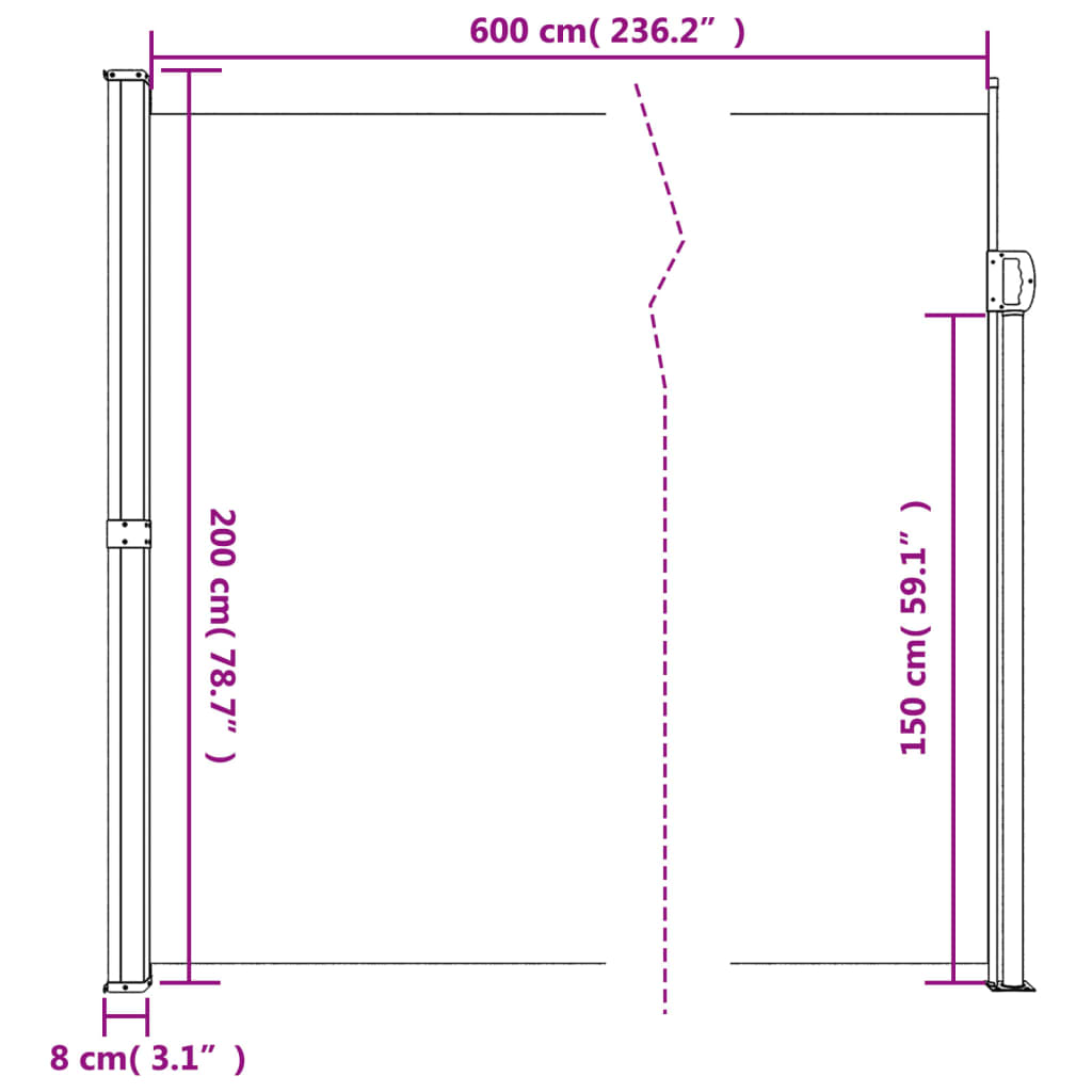 vidaXL Auvent latéral rétractable vert foncé 200x600 cm