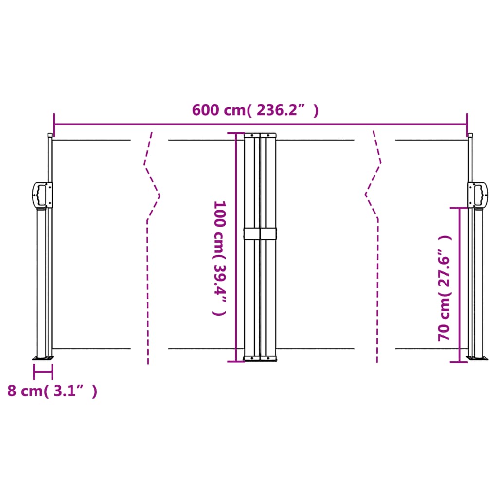 vidaXL Auvent latéral rétractable beige 100x600 cm