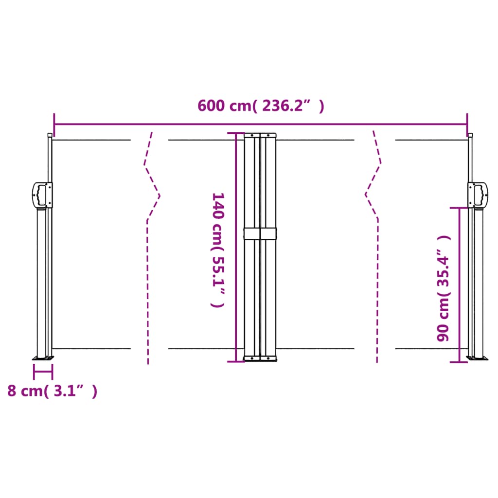 vidaXL Auvent latéral rétractable crème 140x600 cm