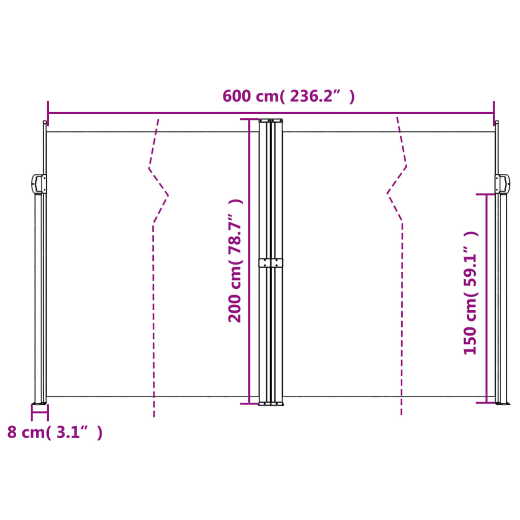 vidaXL Auvent latéral rétractable crème 200x600 cm