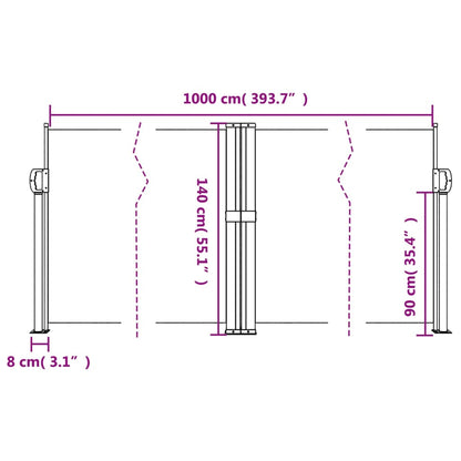 vidaXL Auvent latéral rétractable marron 140x1000 cm