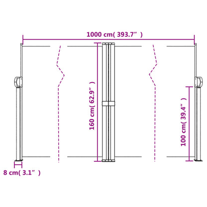 vidaXL Auvent latéral rétractable rouge 160x1000 cm