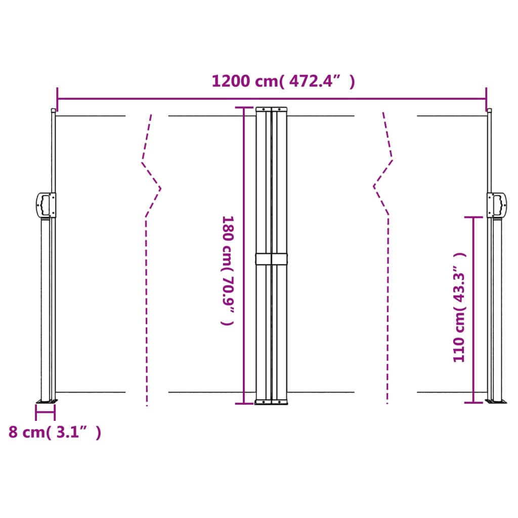 vidaXL Auvent latéral rétractable crème 180x1200 cm
