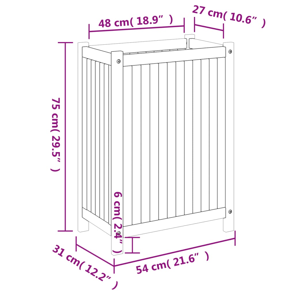 vidaXL Jardinière avec doublure 54x31x75 cm bois massif d'acacia