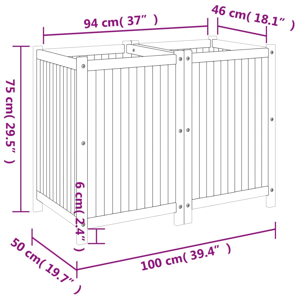 vidaXL Jardinière avec doublure 100x50x75 cm bois massif d'acacia