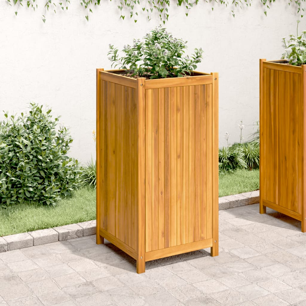 vidaXL Jardinière avec doublure 50x50x100 cm bois massif d'acacia