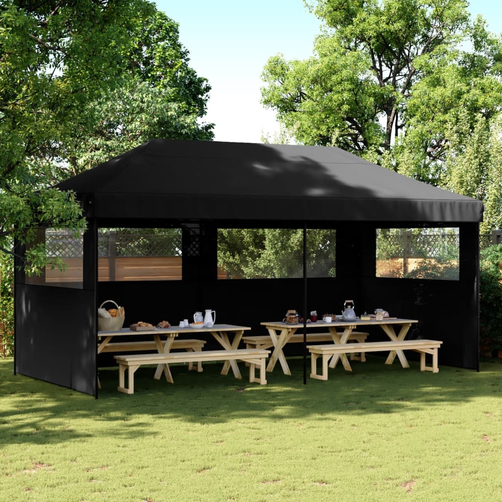 vidaXL Tente de réception pliable escamotable 3 parois latérales noir