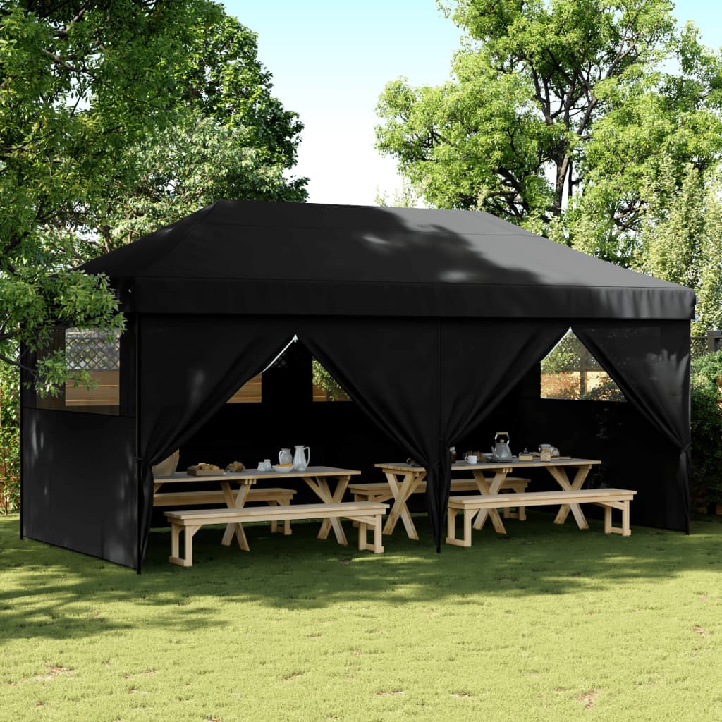 vidaXL Tente de réception pliable escamotable 4 parois latérales noir