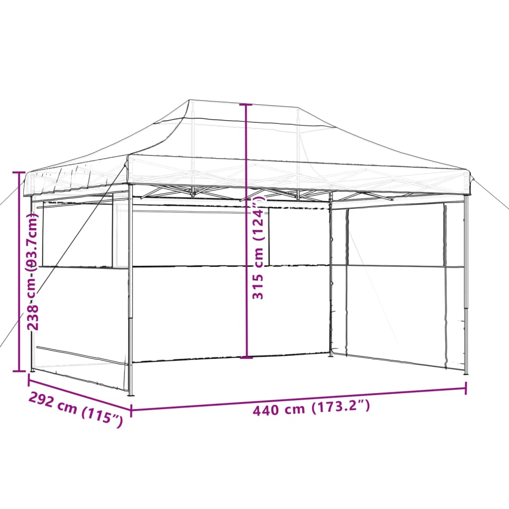 vidaXL Tente de réception pliable escamotable 3 parois latérales taupe