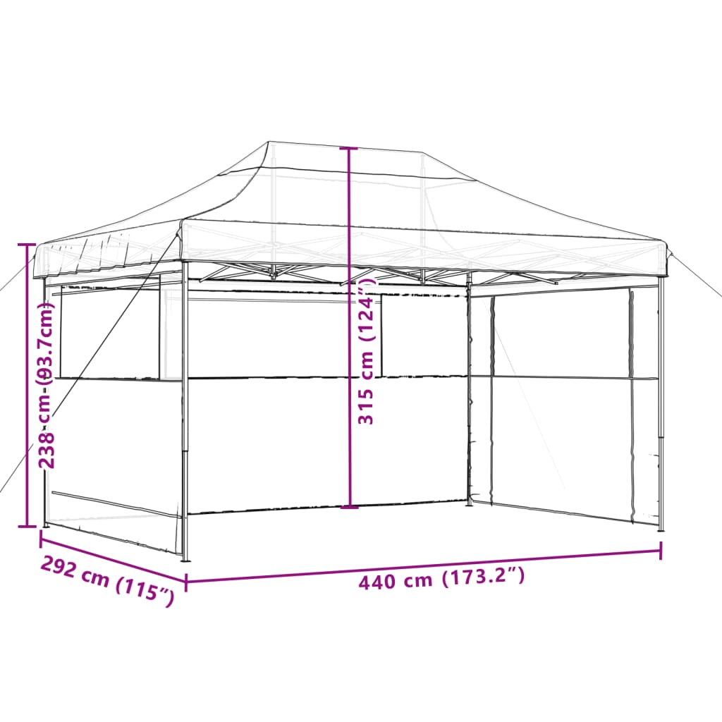 vidaXL Tente de réception pliable escamotable 3 parois latérales noir